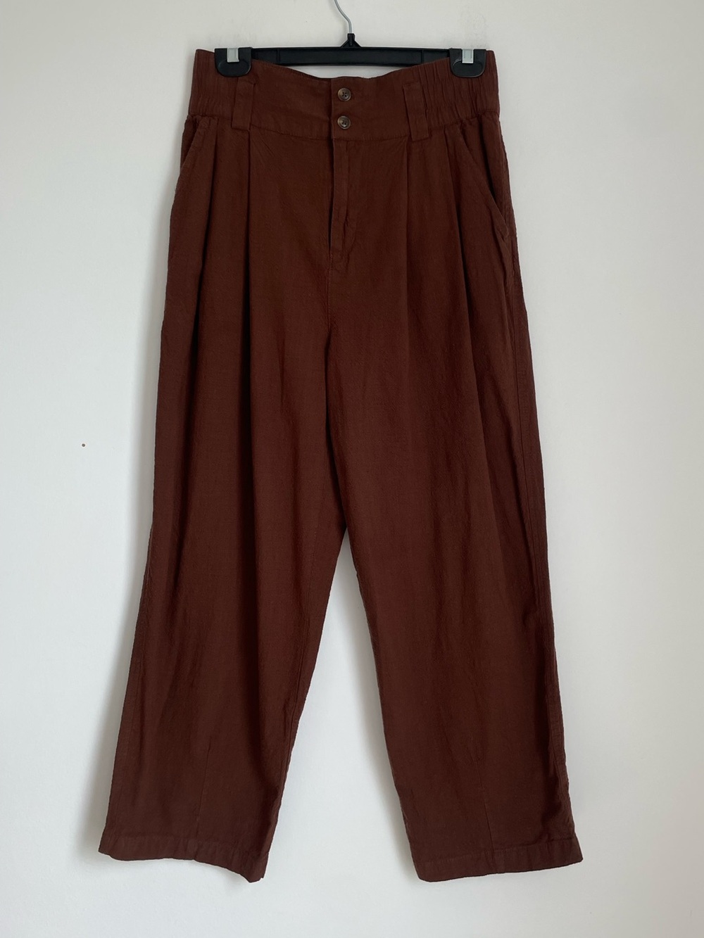 Urban Outfitters Brown Pleated Wide Leg Cropped Pants Size M Relaxed Boho